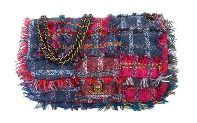 Chanel Pink and Blue Tweed Jumbo Flap Bag