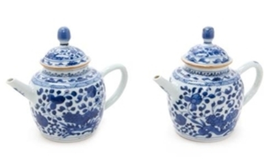 A Pair of Chinese Blue and White Porcelain Teapots