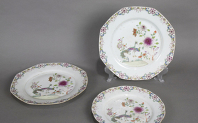 Chinese Enameled Export Porcelain Plates, Peacock