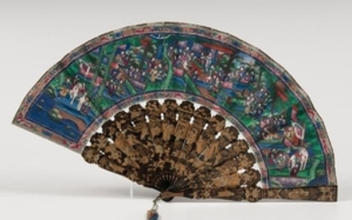 Chinese Painted Fan with Lacquer Box
