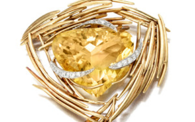 A citrine and diamond brooch,, Andrew Grima, 1965