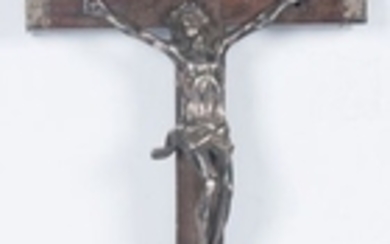 Crucifix. Silver Christ with a wooden cross with s…