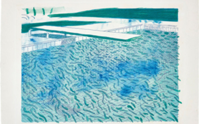 David Hockney, Lithograph of Water Made of Lines, a Green Wash, and a Light Blue Wash