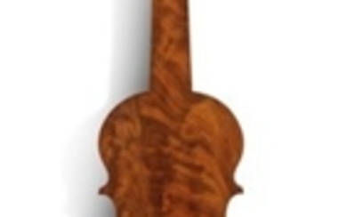 AN EARLY VICTORIAN FIGURED MAHOGANY BAROMETER IN THE FORM OF A VIOLIN, CIRCA 1840