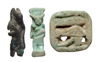 A group of 7 Egyptian faience plaques and beads
