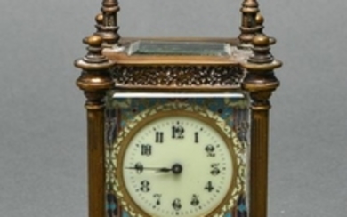 French Brass & Champleve Enamel Carriage Clock