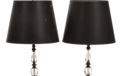 A Pair of French Cased Glass and Gilt Metal Table Lamps