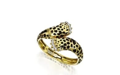 Gold, Enamel and Diamond 'Estée Lauder Leopard Paw' Cuff-Bracelet, David Webb