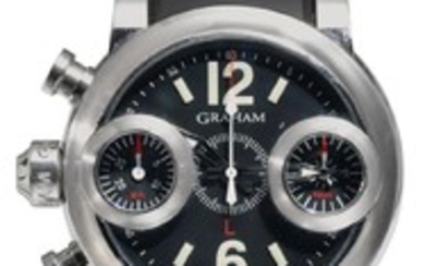 GRAHAM | A STAINLESS STEEL AUTOMATIC LEFT HANDED DUAL TIME CHRONOGRAPH WRISTWATCH WITH DATE SWORDFISH LEFTY CIRCA 2010