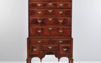 Inlaid Walnut Veneer and Maple High Chest of Drawers