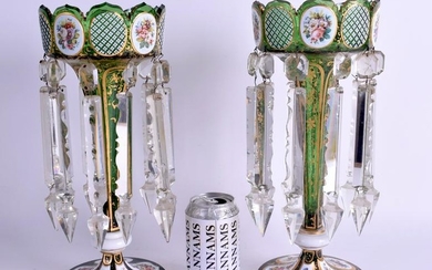 A LARGE PAIR OF 19TH CENTURY BOHEMIAN ENAMELLED GREEN