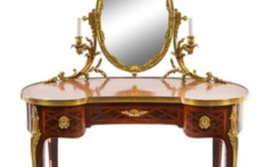 * A Louis XV Style Gilt Bronze Mounted Parquetry Dressing Table and Mirror