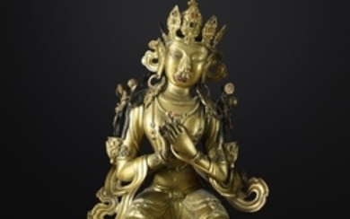 Maitreya Chine. ca 18° siècle Cuivre repoussé…