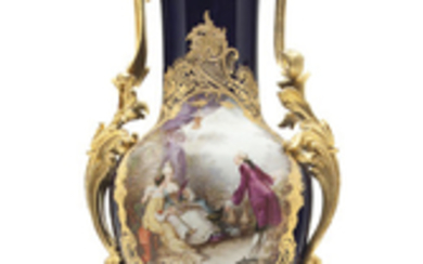 AN ORMOLU-MOUNTED SÈVRES STYLE PORCELAIN COBALT-BLUE GROUND VASE, LATE 19TH CENTURY, SIGNED POITEVIN