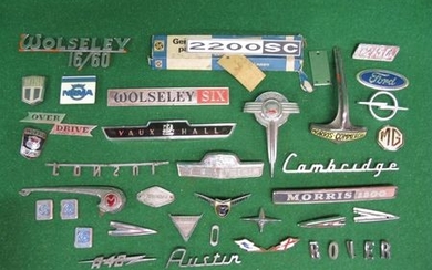 Quantity of metal vehicle badges to include: Morris Commercial, Sunbeam Talbot, Wolseley 16/60, Morris van etc