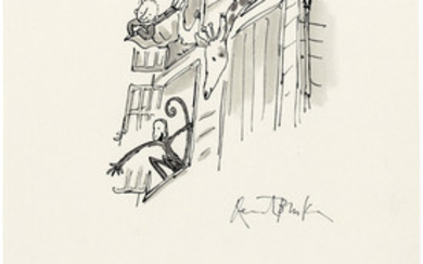 Quentin Blake (b. 1932), Billy, the Giraffe, the Pelican and the Monkey lean out of The Grubber