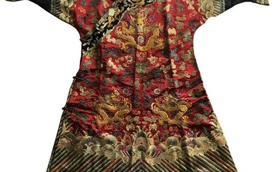 RED EMBROIDERED SILK DRAGON ROBE
