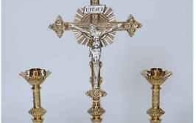 Traditional Altar Cross w/Candlesticks + chalice +