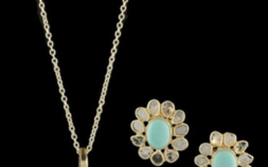Turquoise and Diamond Jewelry Suite