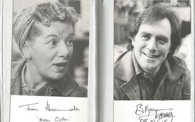 TV/Radio signed 6x4 photo collection. Amongst the signatures are Jill Summers, Jean Alexander, Bill Tarmey, Sue Nicholls,...