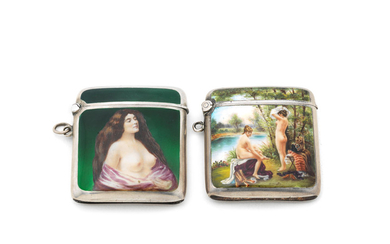 Two erotic silver and enamel vesta cases