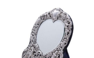 A VICTORIAN SILVER FRAMED DRESSING TABLE MIRROR