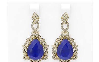 23.25 ctw Sapphire & Diamond Earrings 18K Yellow Gold