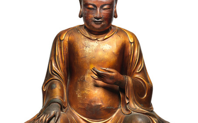 A rare and large gilt-lacquered wood figure of Wenchang