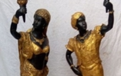 Unusual pair of Venetian 'blackmoor' in bronze - 130 cm