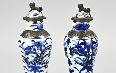 2x Cantonese dragon vase, H 17.5 cm.