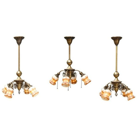 3 Antique French Louis XIV Style Brass Chandeliers