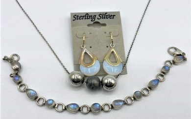 3 Pc Assorted STERLING Opal Earrings, Bracelet Necklace
