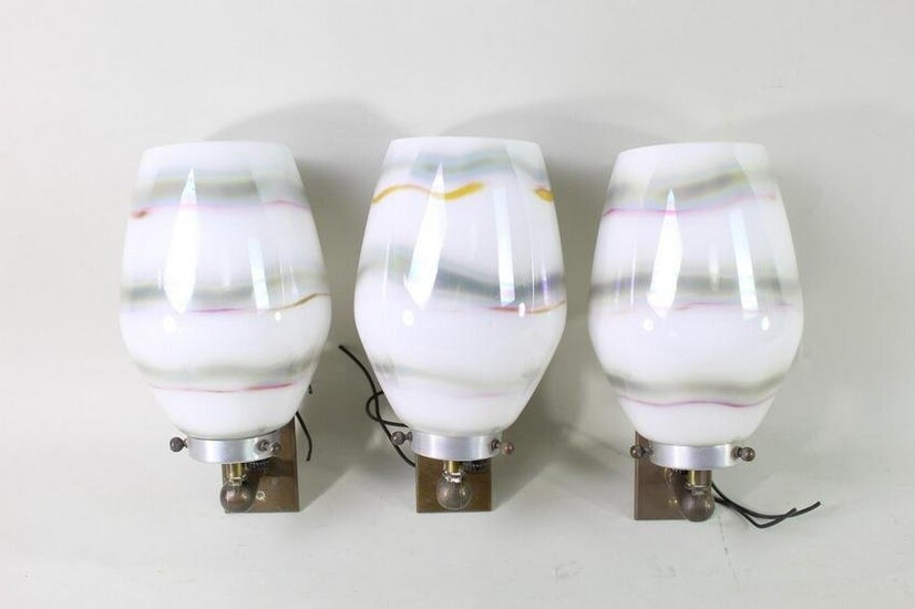 3 Swedish Modern Blown Glass Adjustable Sconce Lights