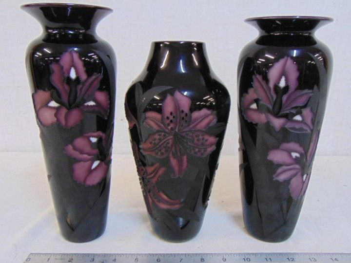 3 Valerie Surjan cameo glass vases for Nourot Glass