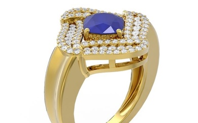 3.42 ctw Sapphire & Diamond Ring 18K Yellow Gold