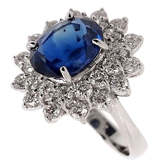 3.61ct Natural Sapphire and 1.28ct Natural Diamonds - IGI Report - Platinum - Ring Sapphire