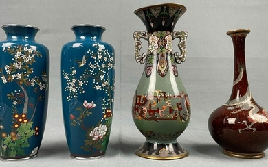 4 vases. Cloisonne. Probably Japan old. Up to 23 cm