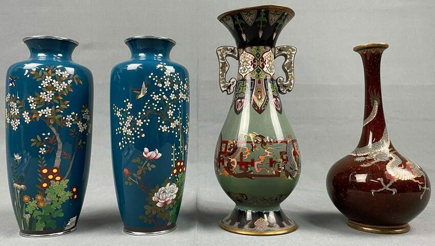 4 vases. Cloisonne. Probably Japan old. Up to 23 cm