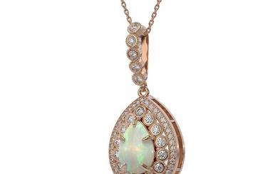 4.14 ctw Certified Opal & Diamond Victorian Necklace 14K Rose Gold