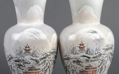 Chinese Porcelain Vases, Snowy Landscape