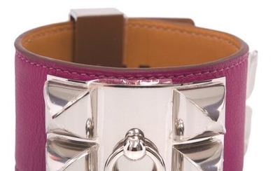 Hermès Tosca Collier de Chien (CDC) Swift Leather Bracelet with Palladium Hardware Size Small