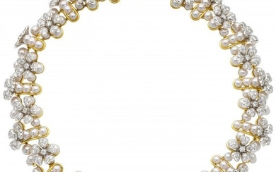 55023: Diamond, Cultured Pearl, Platinum, Gold Necklace
