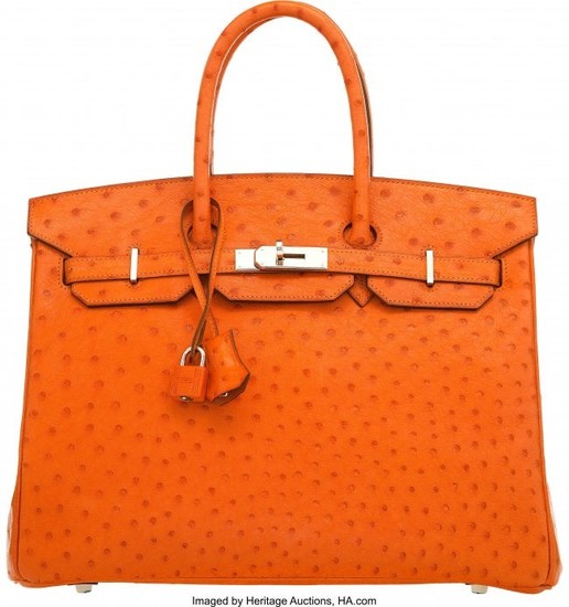 58023: Hermès 35cm Tangerine Ostrich Birkin Bag