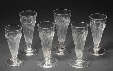 A collection of six early short or dwarf ale glasses, first half 18th century