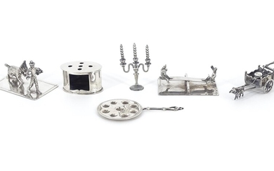 (-), 6 zilveren miniaturen waaronder poffertjespan, ijscoman en...