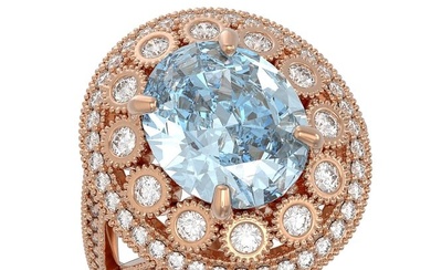 6.96 ctw Certified Aquamarine & Diamond Victorian Ring 14K Rose Gold