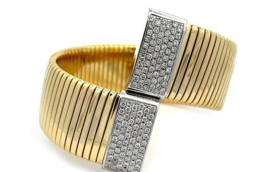 6Chic 1.5ct Diamonds 18k Yellow White Gold 23mm Wide Tubogas Bypass Bracelet