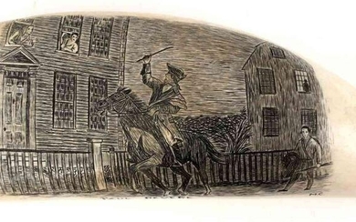 7 3/4 WHALE TOOTH SCRIMSHAW PAUL REVERE RUN BY MC