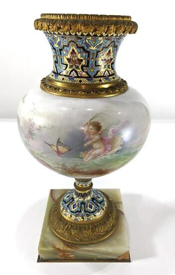 A French bronze mounted porcelain urn