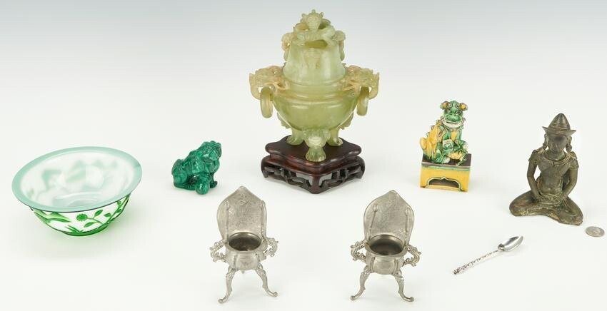 8 Asian Items, incl. Jade Censer, Bronze Buddha